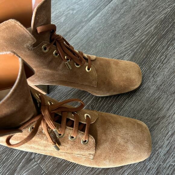 Marion Parke Stevie Suede Lace Up Boots Sz 9 Block Heel Tan Brown Ankle Booties - Picture 14 of 16